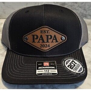 PAPA EST 2024 Richardson Style 112 Trucker Black W Gray Mesh Snap Back Hat Adult